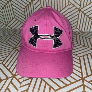 Under Armour Hat Youth Pink With Black/silver Baseball Golf Used
